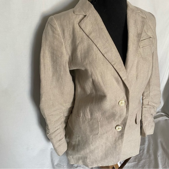 Michael Kors Linen Khaki Blazer with Ruched Sleeves sz M - Picture 12 of 12